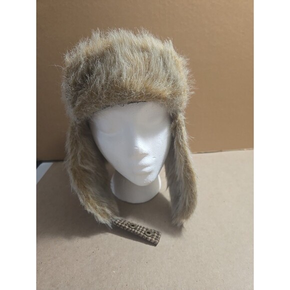 Houndstooth Trapper Hat with Faux‎ Fur Trim Ear Flaps Warm Winter - Picture 1 of 8